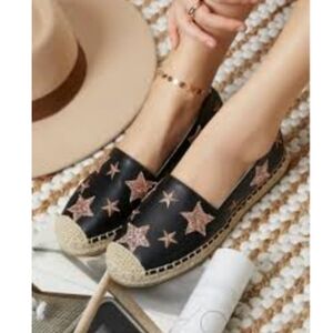 Shein Embroidered Stars Glitter Espadrille Flat Shoes 8